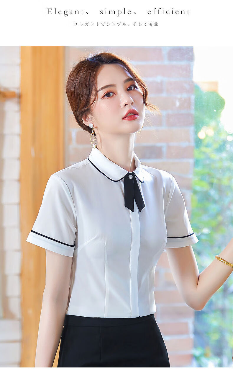 漂亮女士职场可穿的短袖衬衫半袖短袖衬衫女职业正装时尚洋气娃娃领
