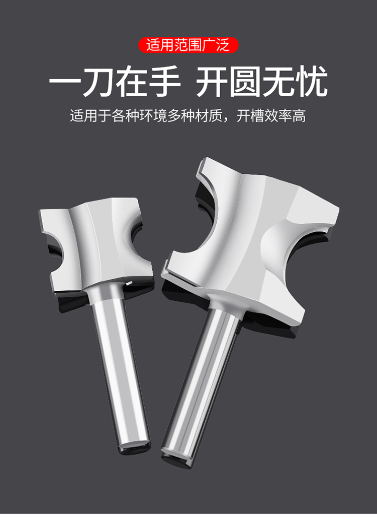 木工正半圆刀圆弧刀雕刻机铣刀电木铣修边机花式刀1/4开槽刀具头 (正