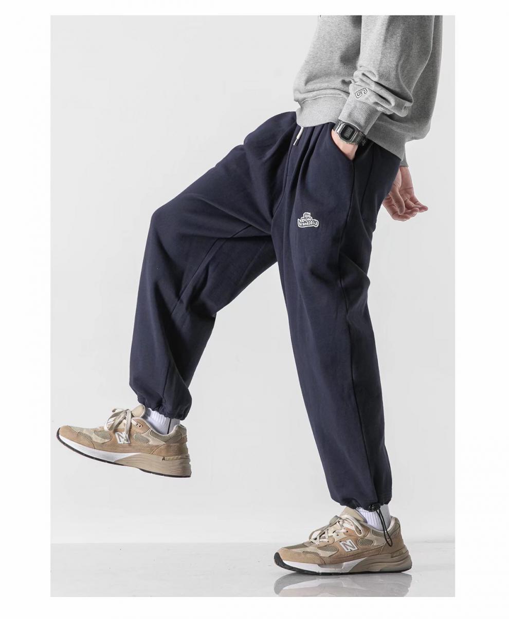 奕央夏季卫裤男宽松直筒春秋潮流运动休闲加厚束脚裤抽绳男裤子蓝色l