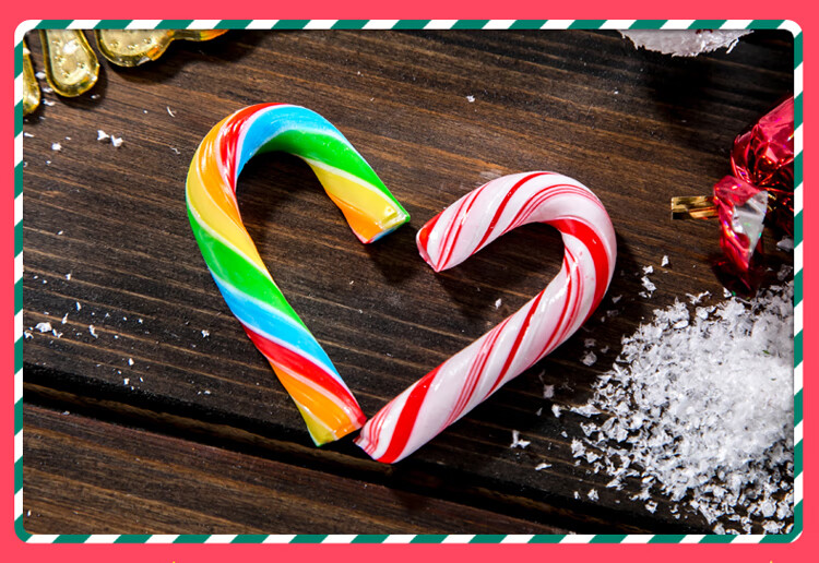 圣诞节糖果小拐杖糖网红创意拐棍糖迷你散装多口味彩虹棒棒糖批发绿