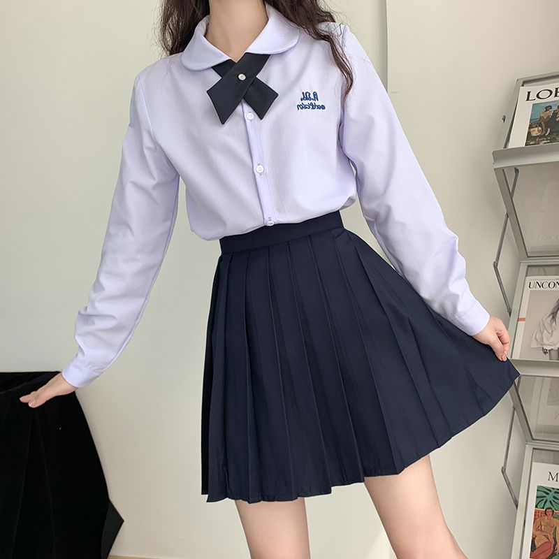 jk长裙学院风jk制服百褶中长款半身裙长裙学生班服长袖衬衫套装女春