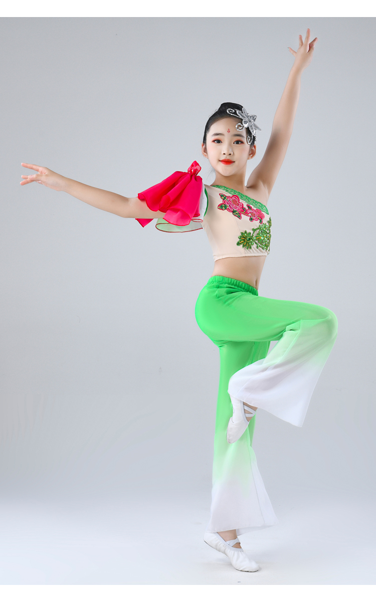 新款儿童水袖舞蹈服装女单肩长袖古典民族风且吟春雨表演出舞蹈服