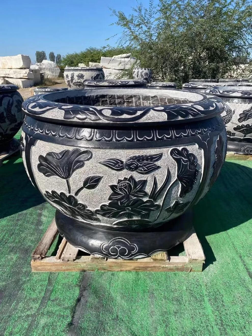 蒂喜梦石雕鱼缸石头花盆水槽仿古青石水缸户外养鱼池流水盆庭院石缸