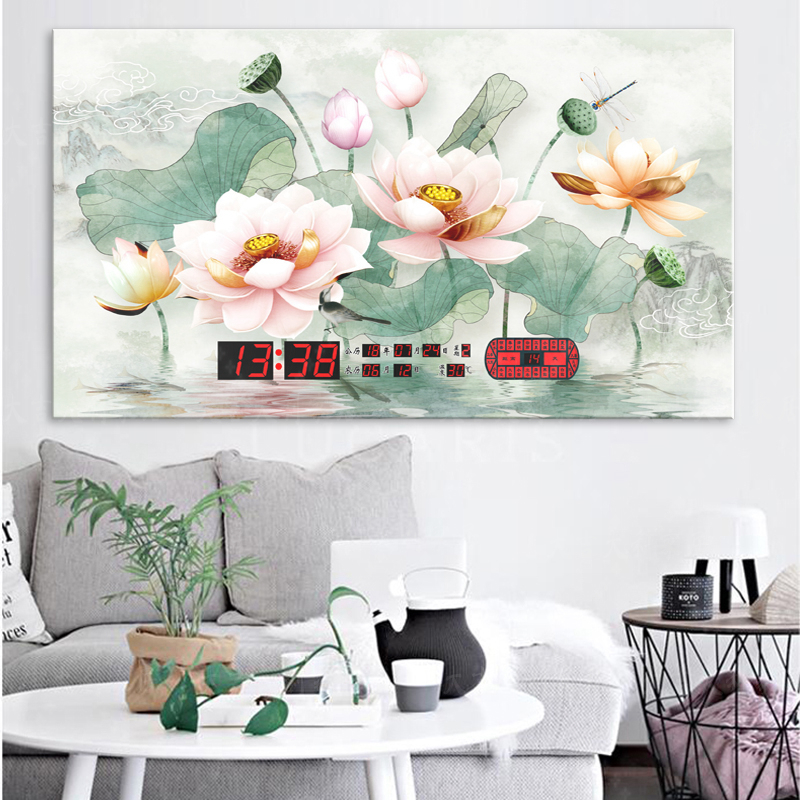 2018新款背景灯箱电子万年历装饰挂画简约家用客厅无框画壁挂钟表 明