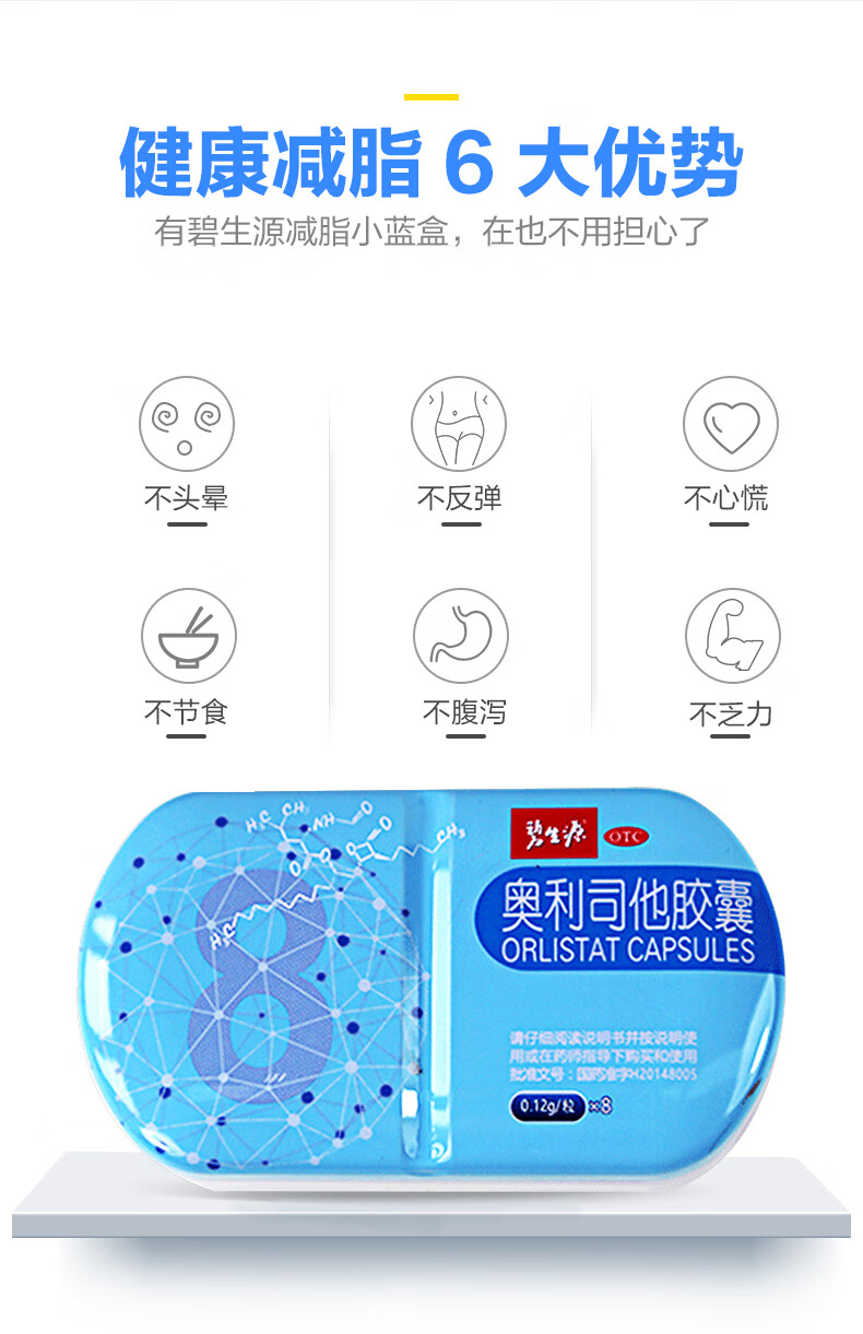 碧生源奥利司他胶囊8粒减脂抗肥胖男女通用正品减肥药瘦身排油神器茶