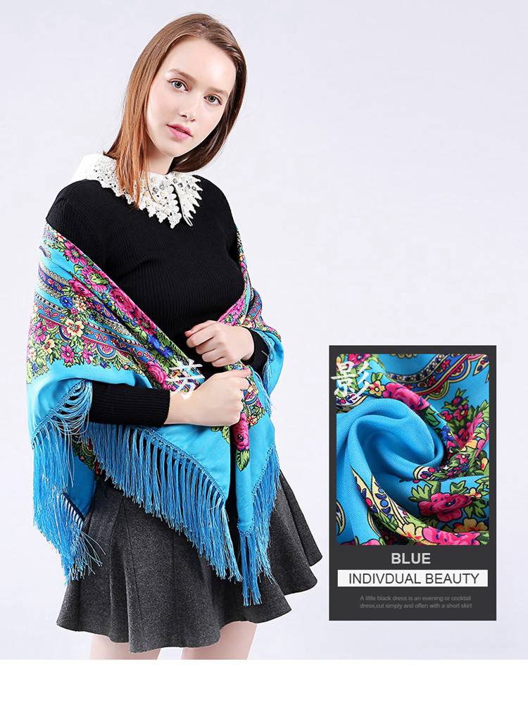 俄罗斯民族风大方巾春秋百搭围巾女茶卡盐湖旅游拍照流苏披肩两用