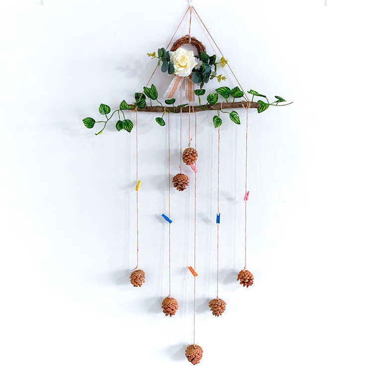 墙上挂照片装饰手工麻绳树枝松果壁饰客厅墙饰房间室内装饰 照片挂件a