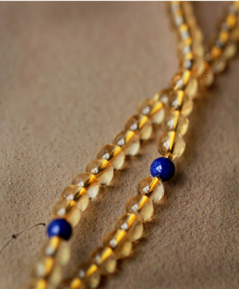 歌盼 巴西赤黄体净体天然黄水晶108颗佛珠修行手链【财宝天王】手串