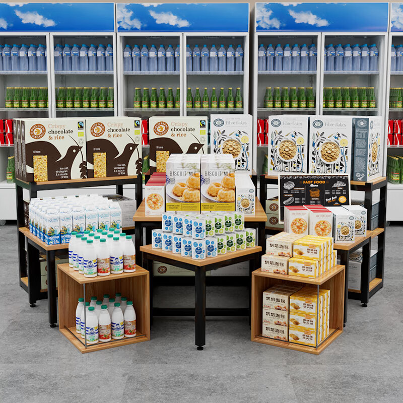 超市情景陈列木框箱促销台小方桌商场堆头美陈展示架货架木箱木盒 1