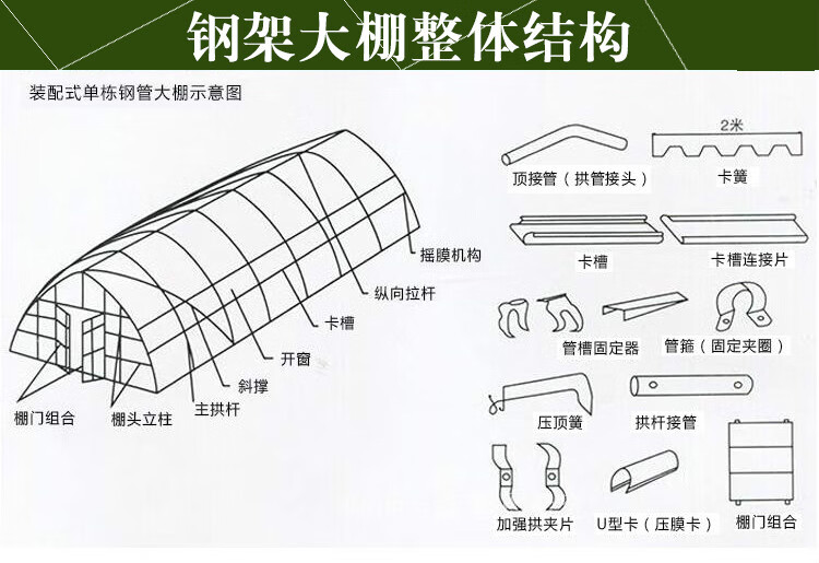 625/825型养殖塑料温室大棚骨架钢管大棚骨架配件蔬菜大棚设备 6米宽