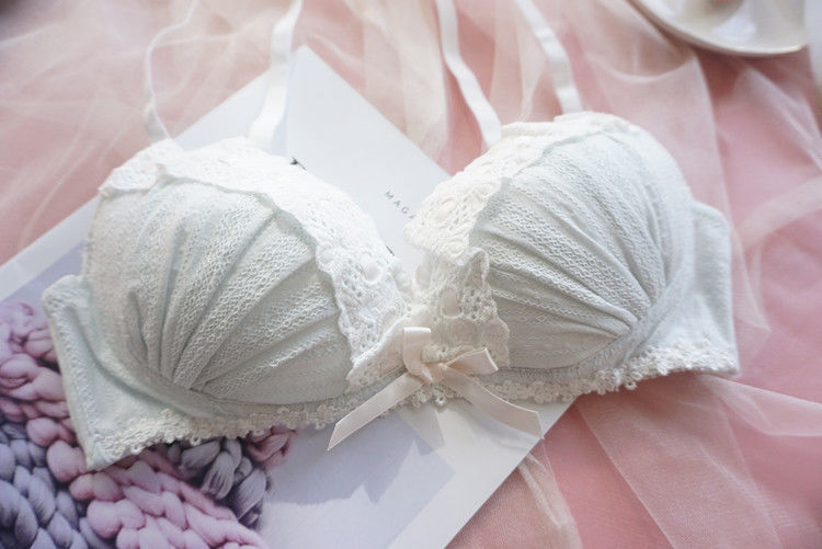 甜美lolita梦幻少女无钢圈舒适全棉文胸套装 日系薄杯萝莉内衣裤 白色