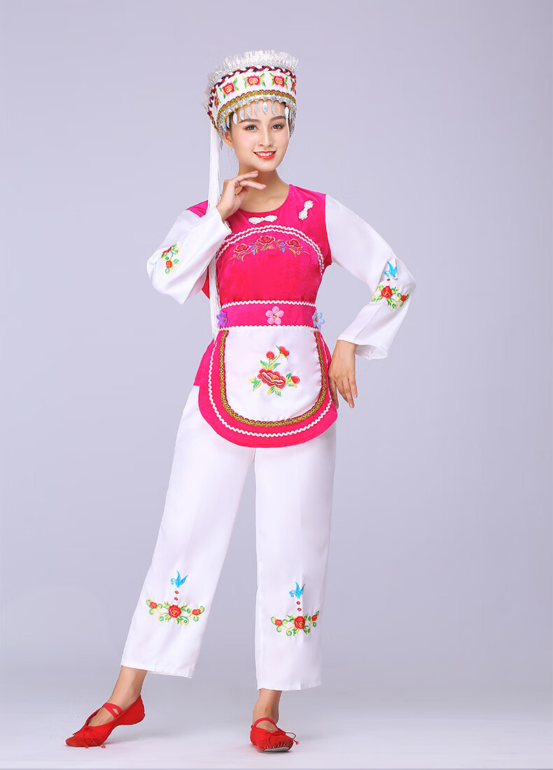 白族表演服男女款云南大理少数民族服饰金花成人舞台装 白色女款 加大