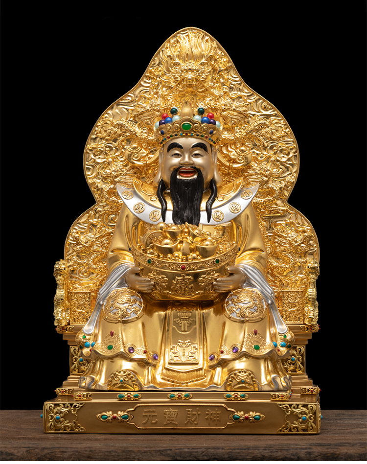 纯铜贴金财神爷神像家用五路财神财帛星君黄铜财神佛像摆件 豪华款