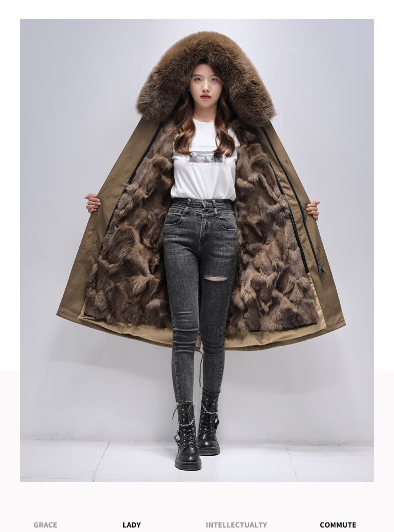 外套女中长款2022冬季年轻款派克大衣 中长款黑外壳本色狐狸毛内胆 l