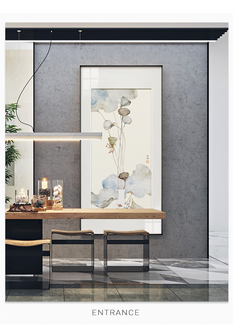 琼心 中式禅意玄关装饰画古风意境挂画壁画巨幅过道工笔画 宋扬君吻 b