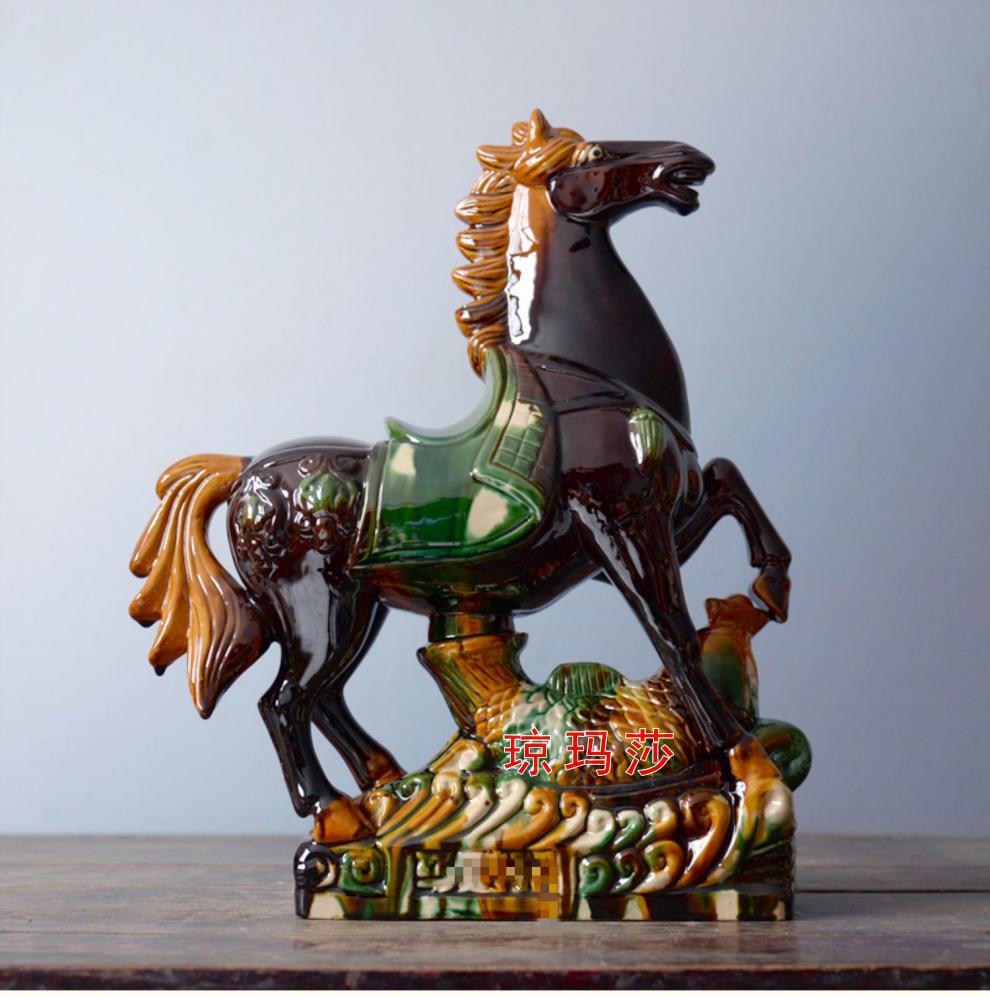 琼玛莎唐三彩陶瓷马摆件马到成功吉祥富贵家具办公室风生水起装饰品