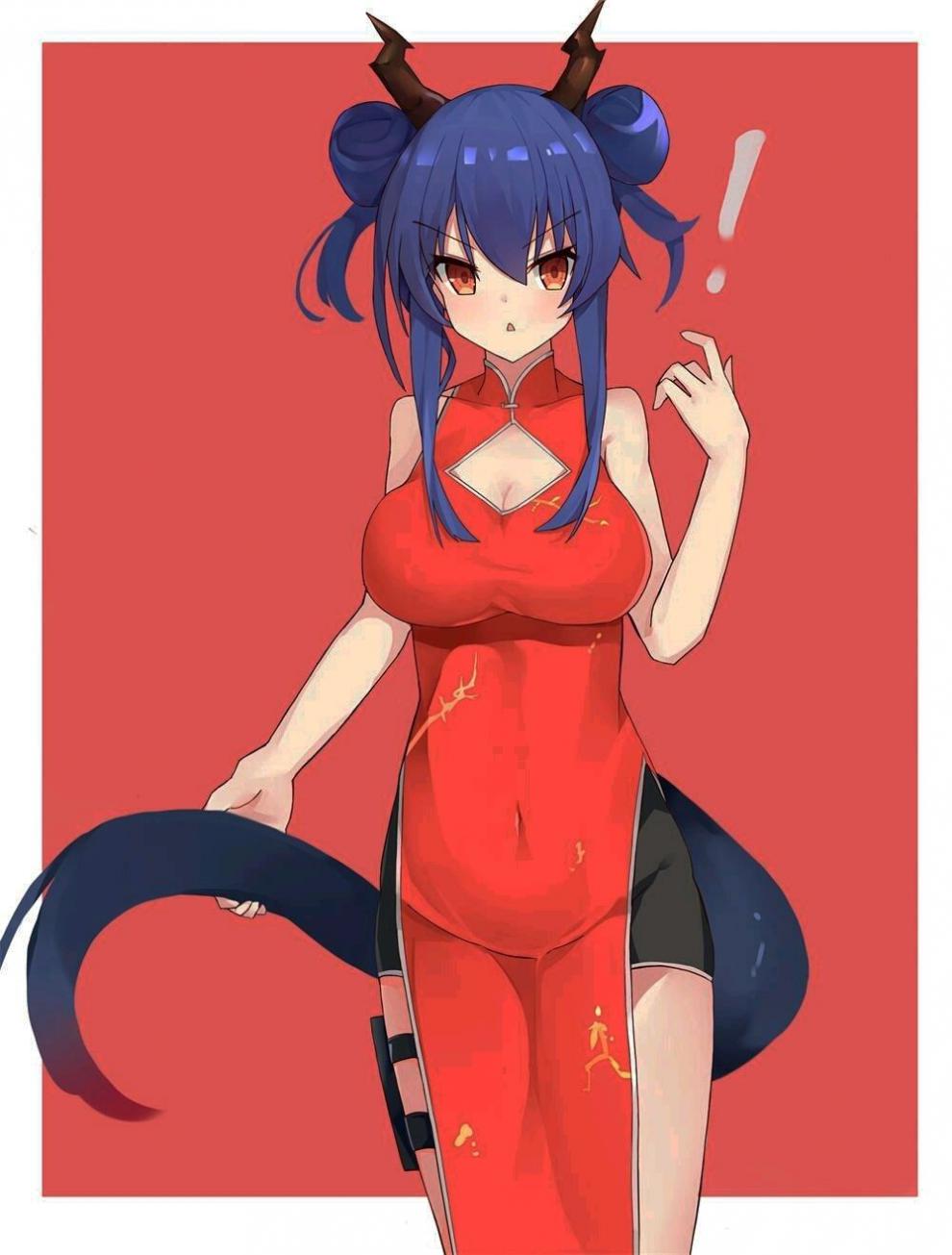 明日方舟陈sir新年红霞皮肤旗袍龙cosplay服装女龙角尾巴cos动漫京菲