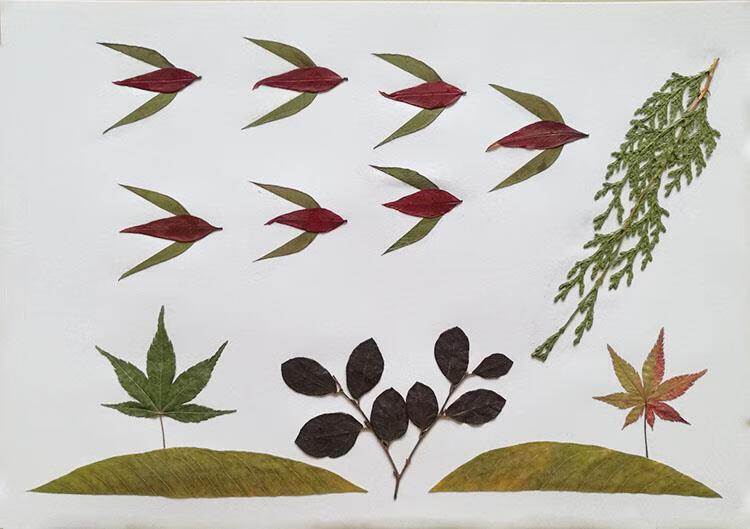 树叶子手工制作图片 树叶粘贴画diy手工材料包幼儿园秋天真树叶贴画