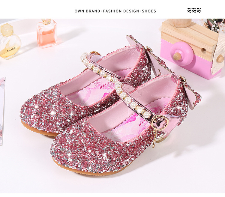 水晶鞋儿童高跟鞋女童爱莎公主鞋小女孩皮鞋拉丁舞表演鞋主持人鞋子