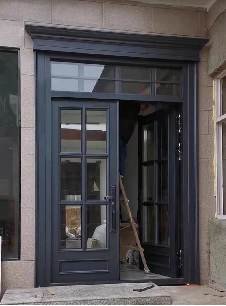 大气别墅大门网红双开玻璃门定制锌合金防盗门中式花进户门入户采光门