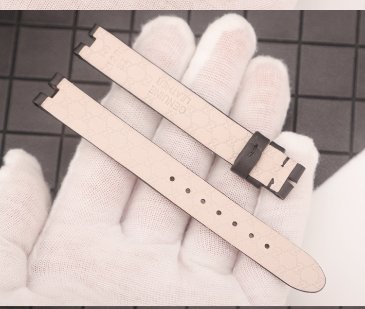 适用表带 女gc古奇12手表带酷奇凹口真皮ya141501 凹口黑色黑底(玫瑰