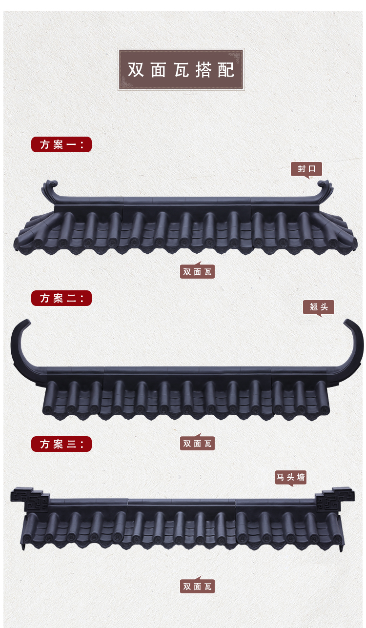 树脂瓦瓦片屋顶树脂瓦配件【马头墙】斗拱仿古瓦屋檐围墙瓦封口屋顶墙