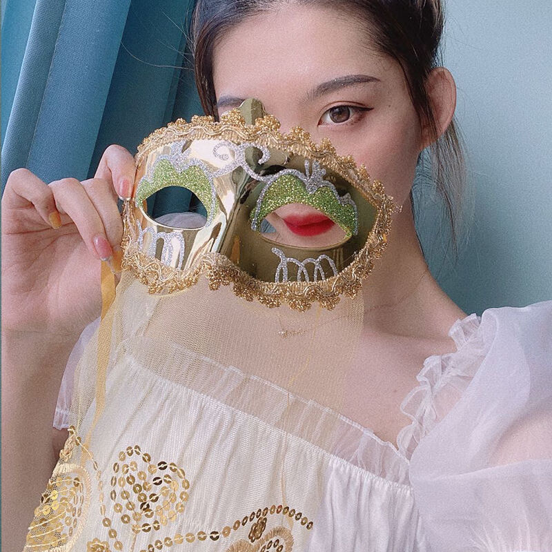 面纱古风成人儿童女款半脸公主古风万圣节化妆舞会表演道具 面纱白色