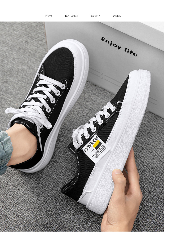 鸿兴红星尓克布鞋男款夏季透气薄款厚底帆布鞋学生运动休闲鞋男 黑色