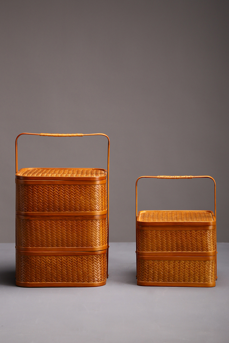 上坟用食盒竹编提篮收纳日式双层水果点心果盘宫廷食盒影视道具复古风