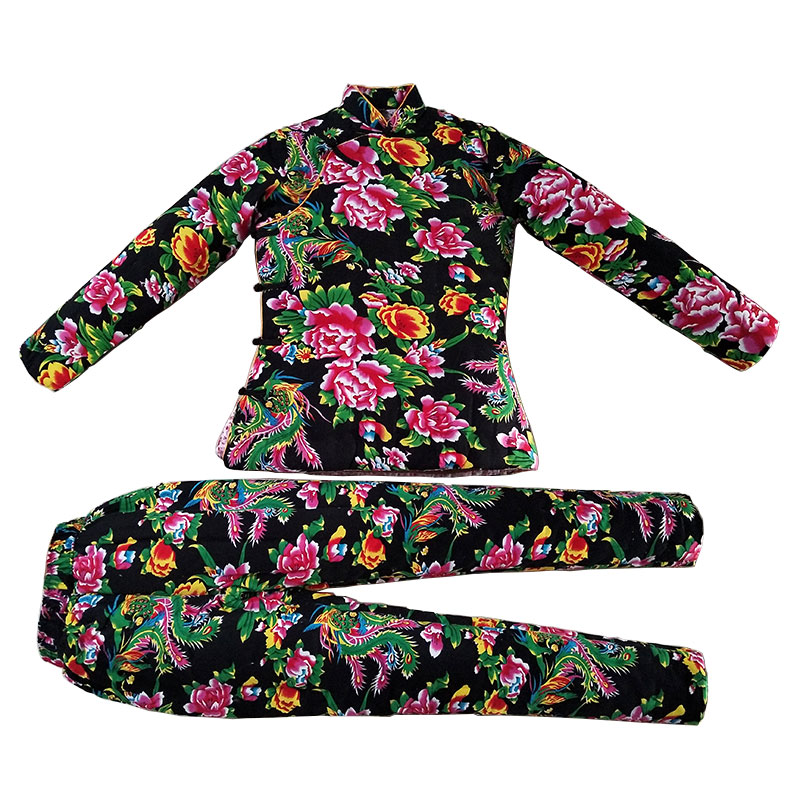 棉裤套装加厚高个子棉花大花修身斜襟棉袄立领盘扣大襟棉服东北大花袄