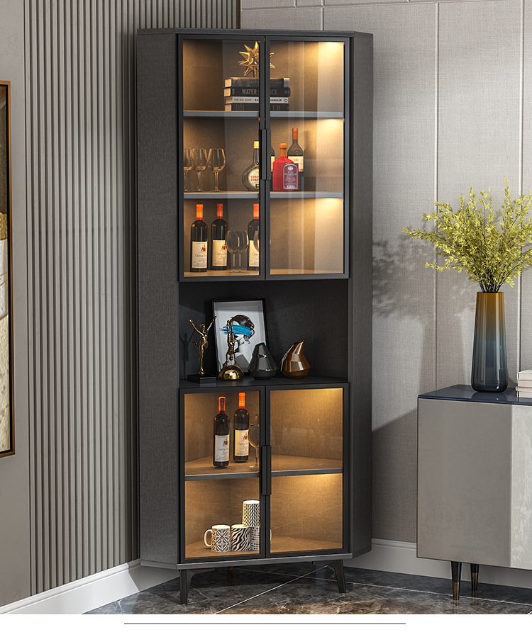 沙发拐角柜酒柜收纳玻璃储物柜宽516cm高125cm白色金框入户包安装组装