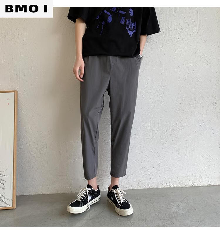 高端品牌夏天fashion休闲裤裤子男夏季薄款韩版潮流ins九分裤小脚宽松