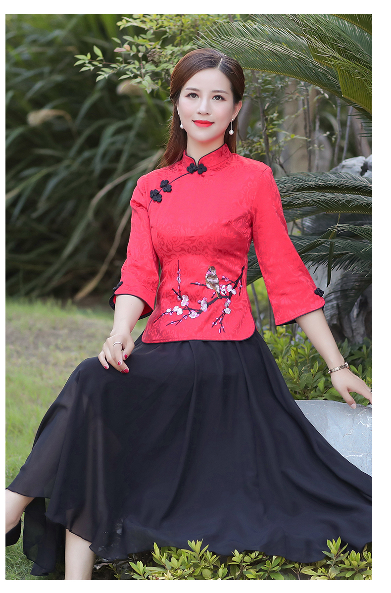 短袖立领唐装中式旗袍两件套装女民国风复古装汉服茶服裙中国风上衣