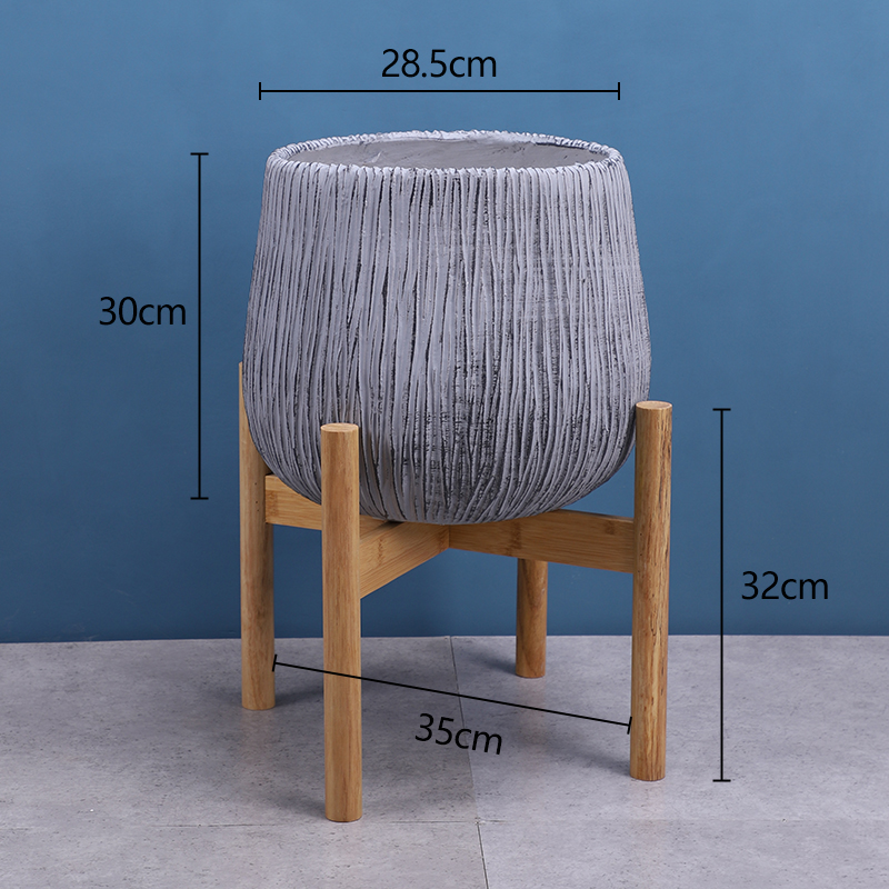 紫砂茶缸底座陶瓷水缸花盆支撑架子鱼缸水桶实木底托 3号陶色内径35cm