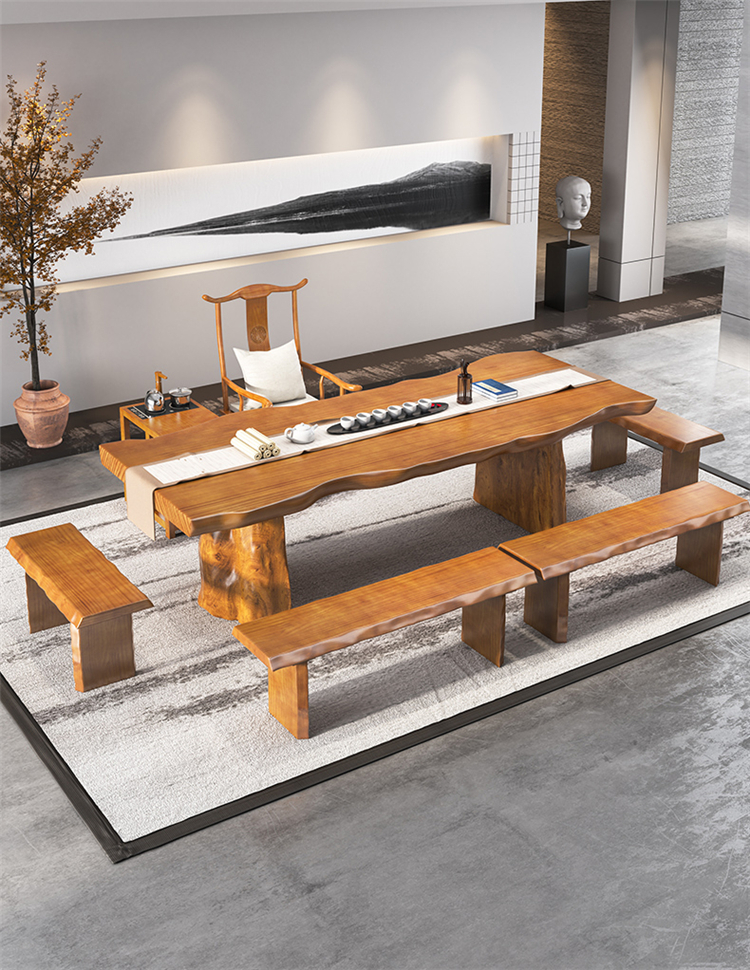 整张实木板材定制原木茶桌大板松木餐桌台面整板茶台桌板办公长桌整木