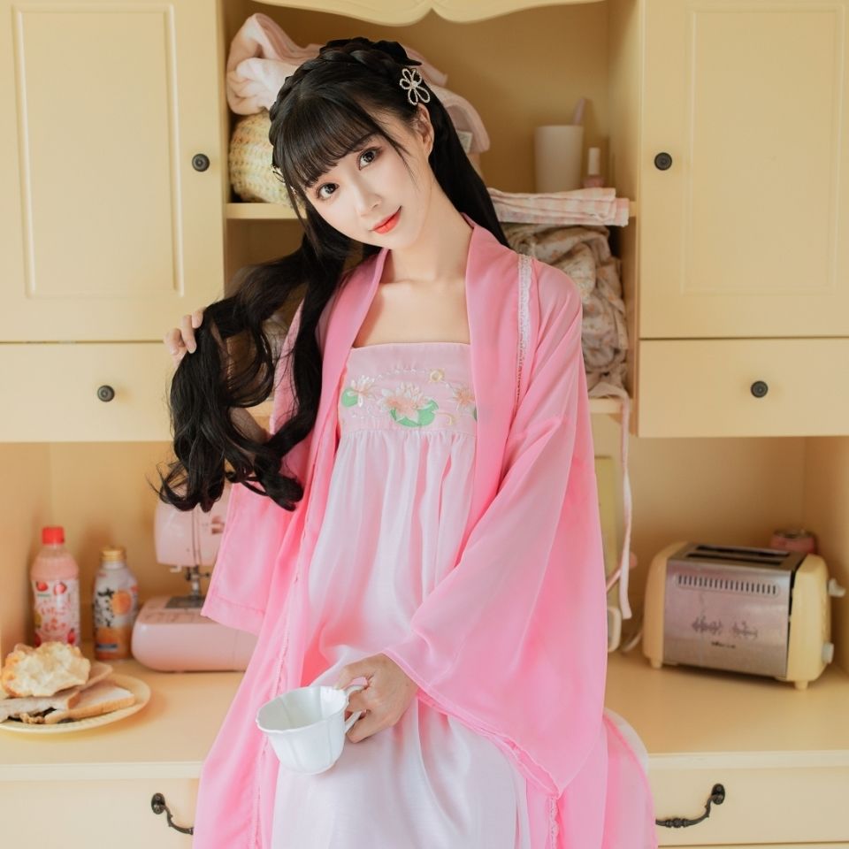 汉服睡衣女夏季薄款宫廷古风中国风寝衣甜美仙女士居家服宽松大码吊带