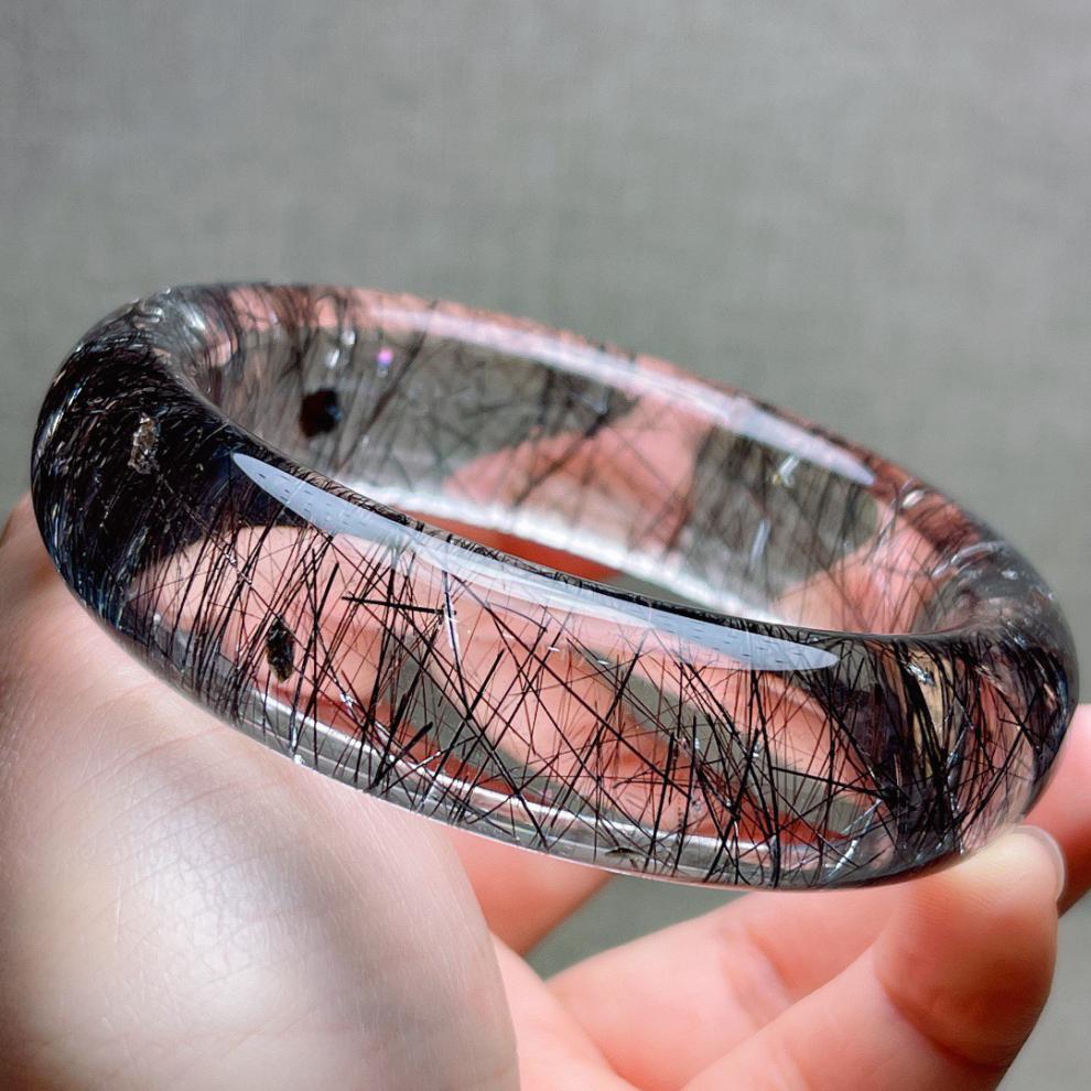 古珍黑发晶手镯顺发水晶黑发丝大圈口59女款个性手环一物一图送长辈