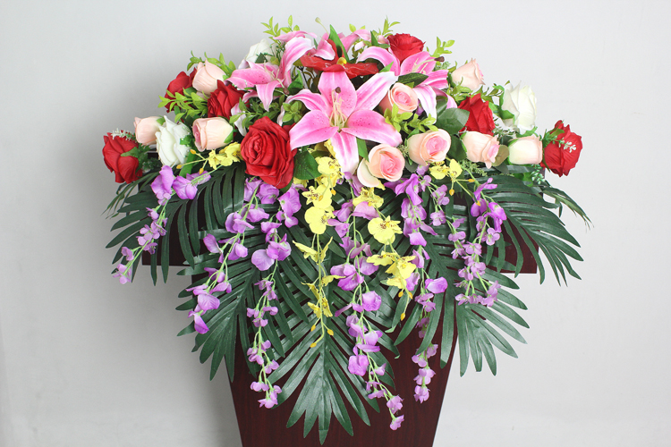 演讲台花仿真花会议桌花主持台装饰花前台发言台假花摆件签到台花