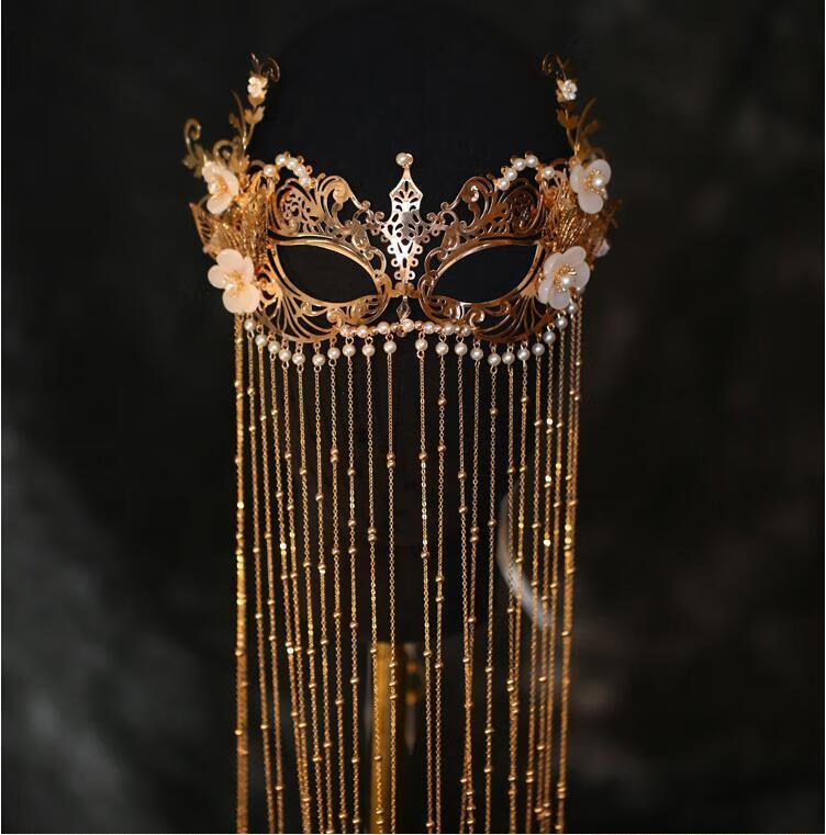 喜圣多新品面纱女古代汉服配饰古风中国风面具半脸流苏面帘汉服遮脸