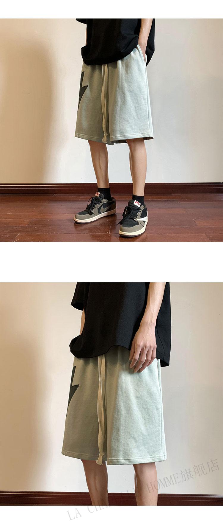 拉夏贝尔homme 美式小闪电潮男短裤夏季薄款过膝运动休闲篮球五分裤