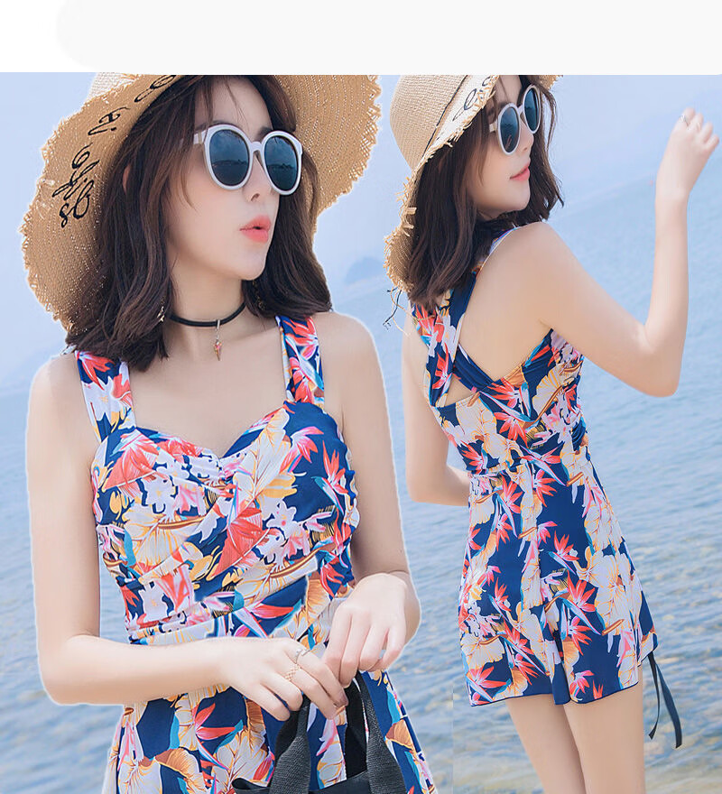 芳格丽 游泳衣女保守连体裙式遮肚显瘦胖妹妹大胸大码温泉女士泳装 16