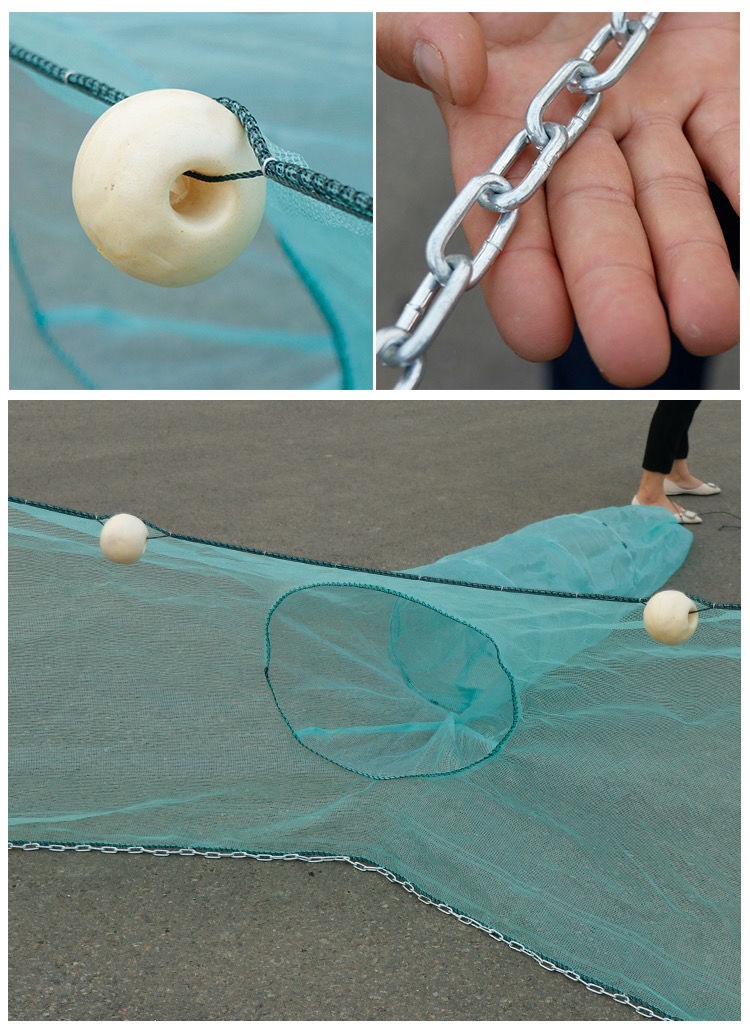 拦河鱼网拉网捕鱼神器渔网大全八字虎口网笼拦网 3毫米铁链款【圆形小