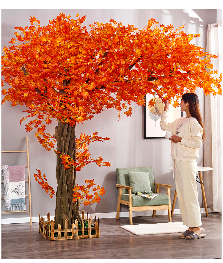 明画仿真树假树胶花大型红枫树许愿树假树枫叶树造型树酒店商场客厅