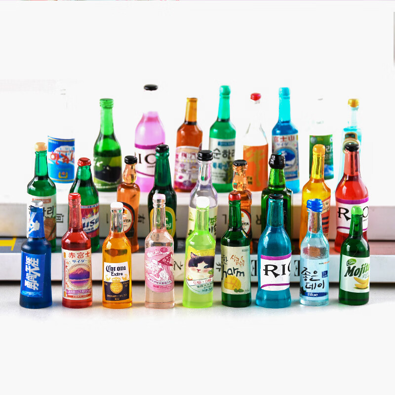 迷你可爱饮料奶茶娃娃屋饰品迷你小瓶子 树脂饮料瓶酒瓶 可爱玩具模型