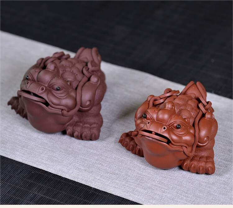 雅玥宜兴紫砂茶宠摆件茶道蟾蜍茶宠紫砂金蟾茶玩可养复古独角蟾 清