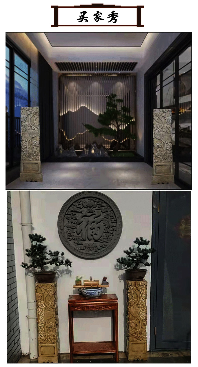 汉白玉石雕石柱中式复古天然石头栓马柱户外庭院摆件祥云飞鹤柱子 立