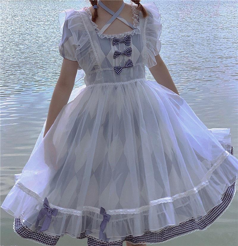 洛丽塔裙子成人双子爱丽丝lolita裙蓝格子jskoplolita裙子可爱洛丽塔