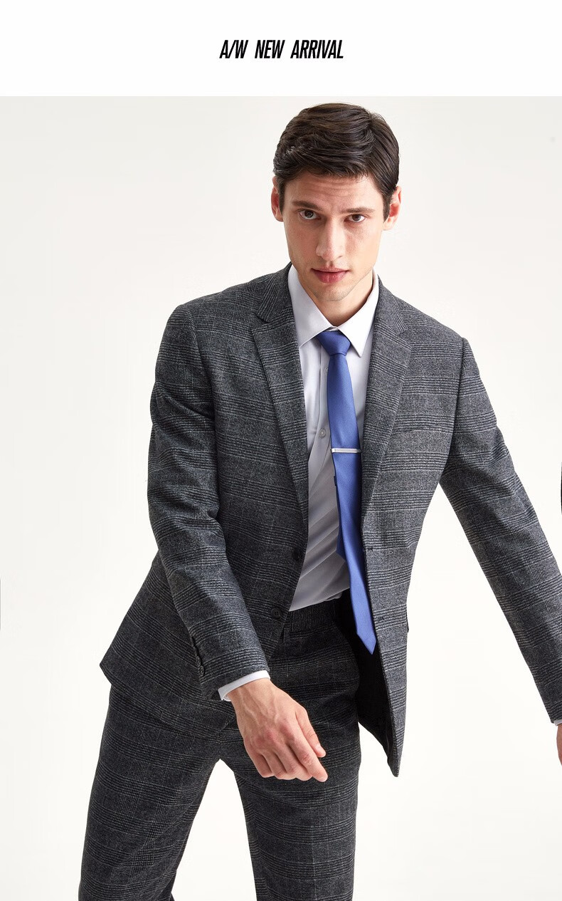 休闲格纹潮流西装套装男英伦风套西正装礼服套装男中灰色a版52185100a