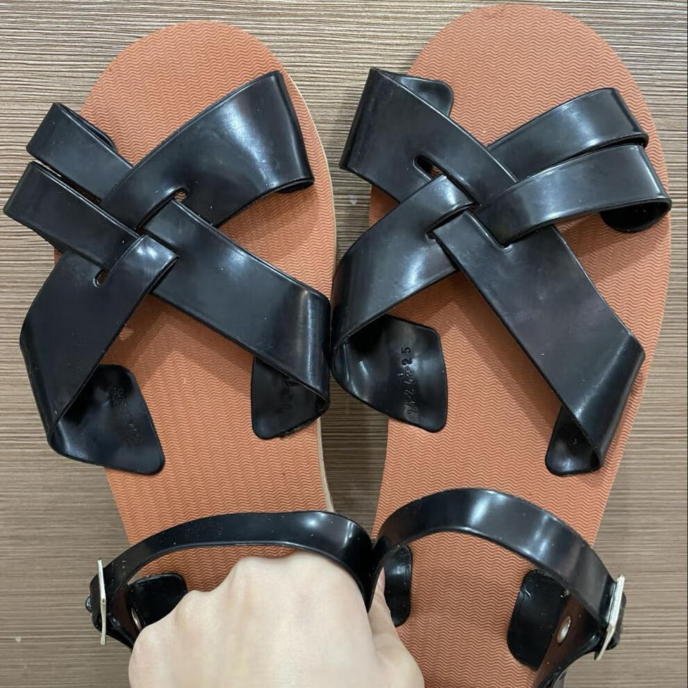 泡沫凉鞋男户外工作鞋经典老式夏季镂空洞洞平底复古80年代休闲褐色