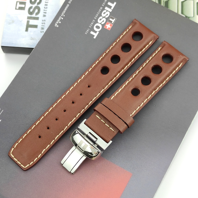 适配天梭prs516原装手表带牛皮赛车运动男款1853皮带t044614a黑皮白线